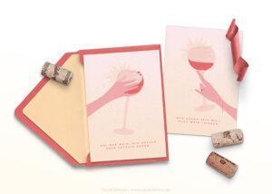 Postkarten mit illustrierten Weingläsern