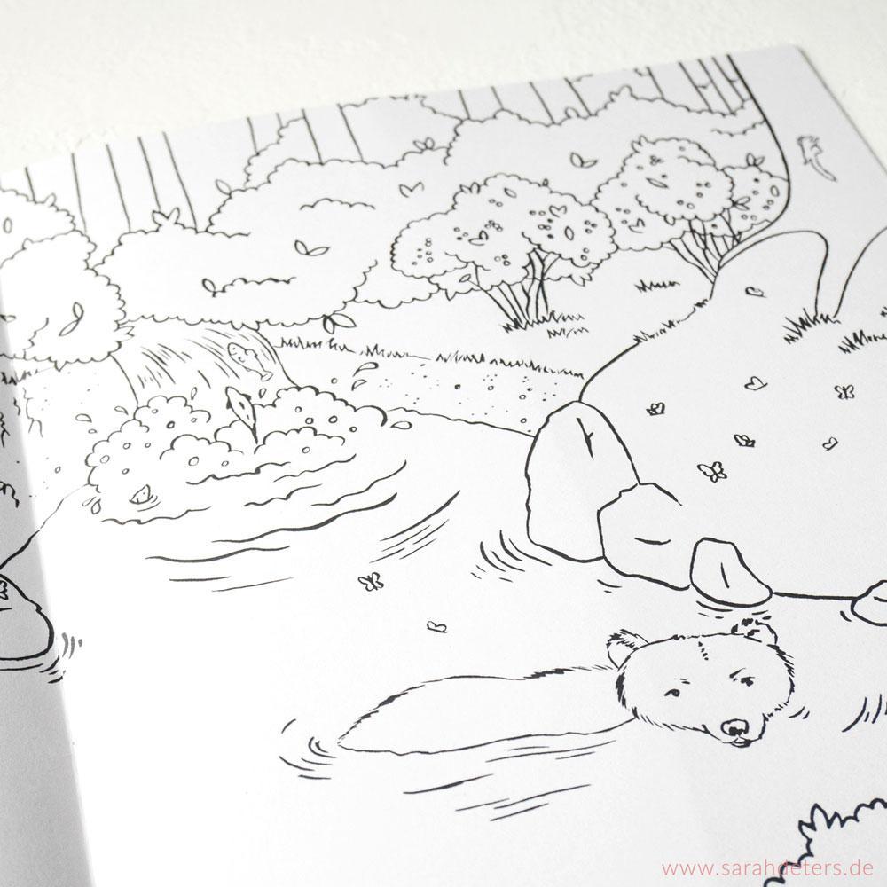 Malbuch für Kinder und Erwachsene Detail schwimmender Bär