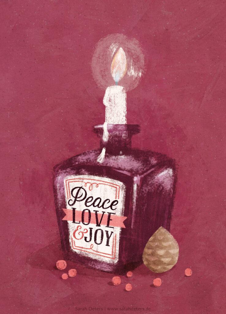 Decorated bottle with candle Illustrator Sarah Deters