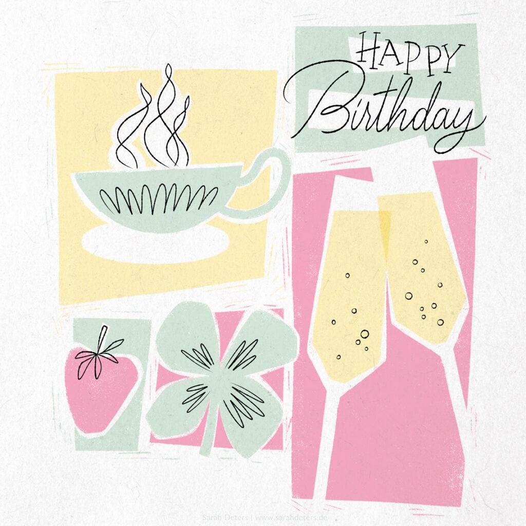 Happy Birthday Card Illustration Mid Mod Sarah Deters